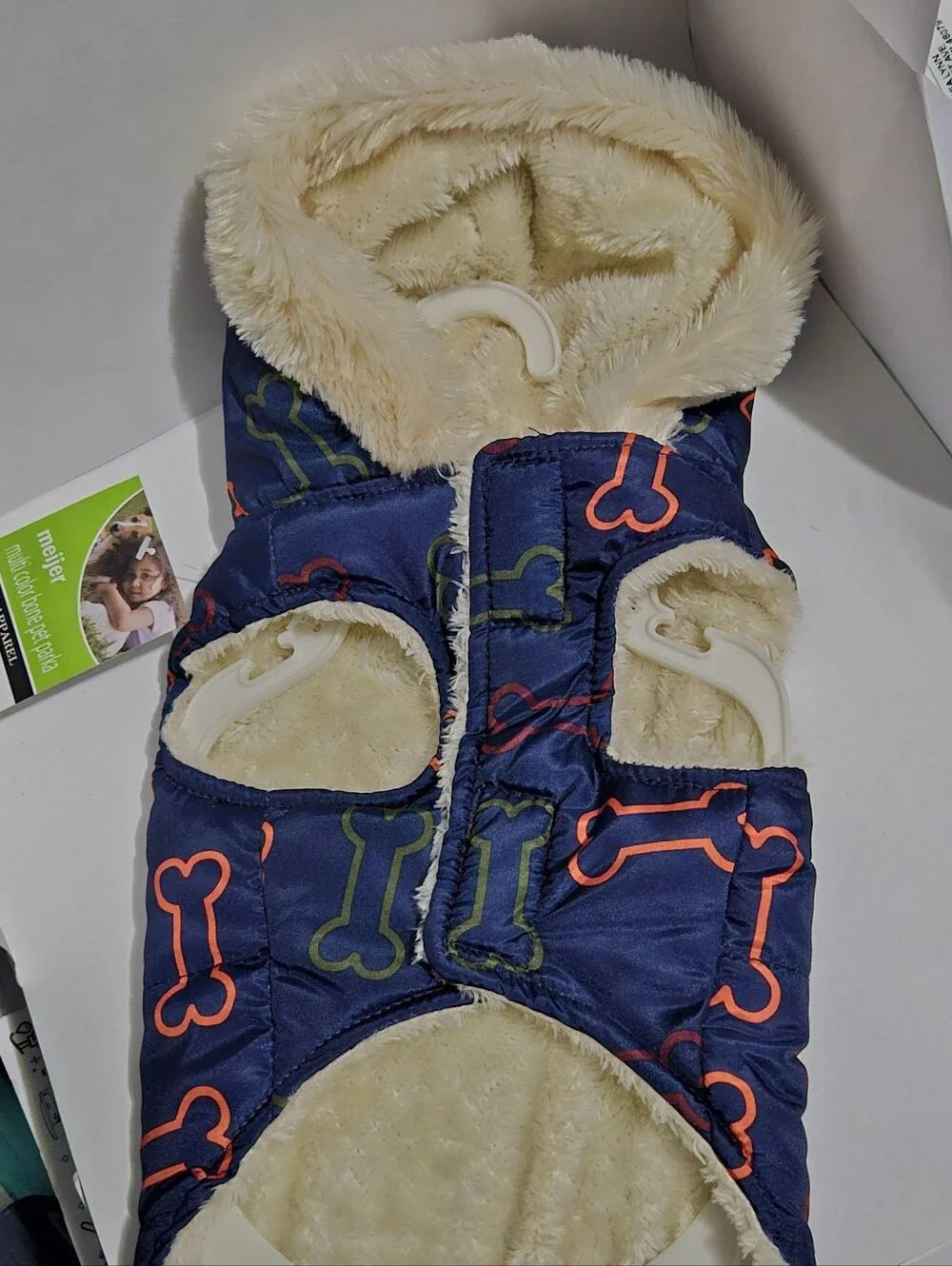 Meijer Navy Dog Parka with Red and Green Bone Print